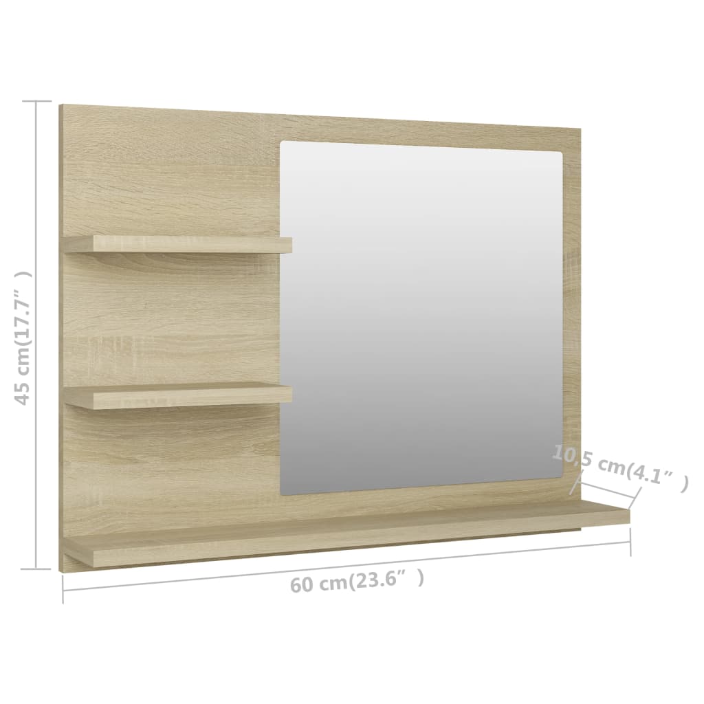 vidaXL Miroir de salle de bain Chêne sonoma 60x10,5x45 cm Aggloméré