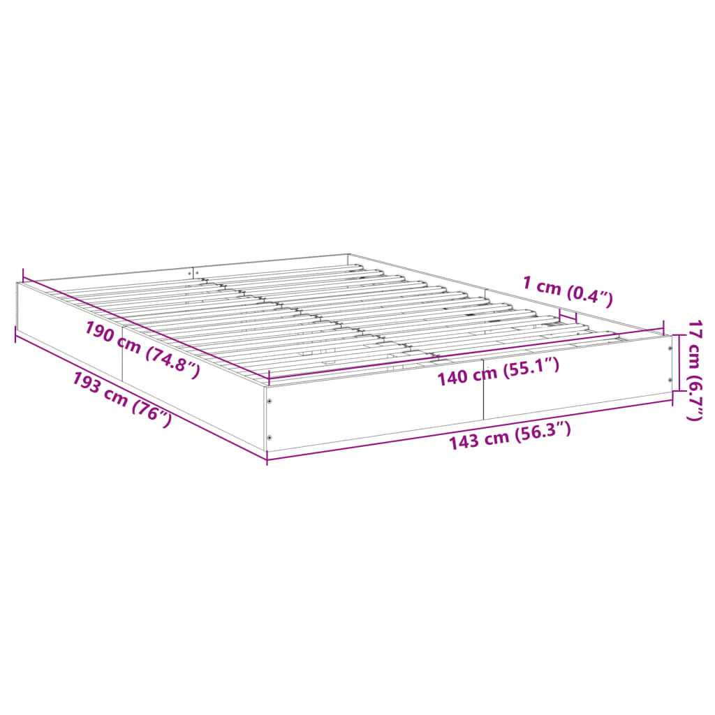 vidaXL Cadre de lit sans matelas sonoma gris 140x190 cm