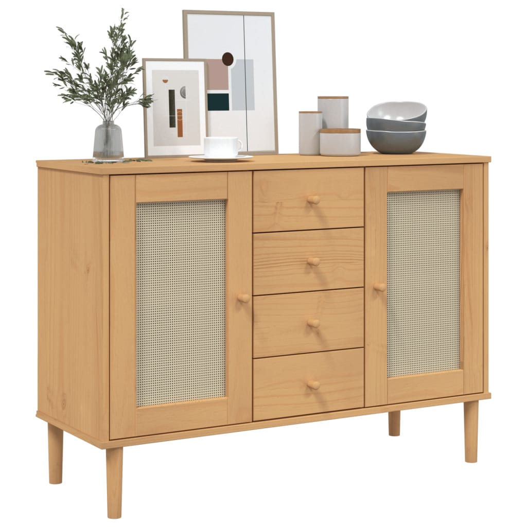 vidaXL Buffet SENJA aspect rotin marron 112x40x80cm bois massif de pin