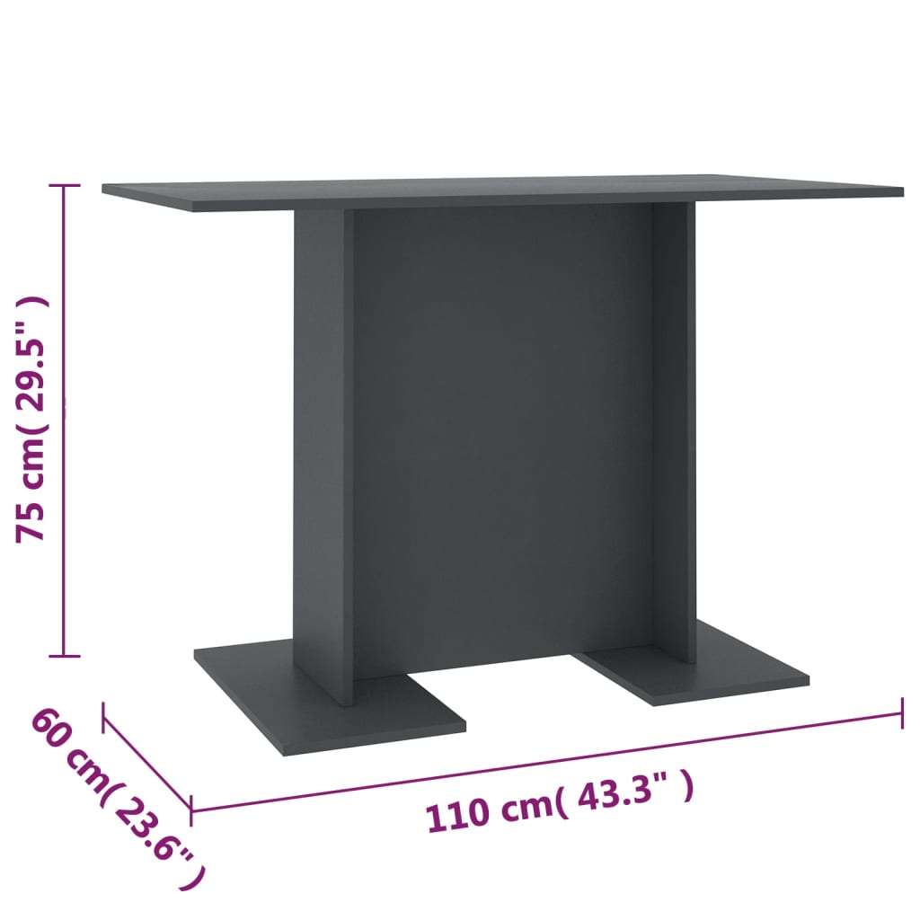 vidaXL Table de salle à manger Gris 110 x 60 x 75 cm Aggloméré