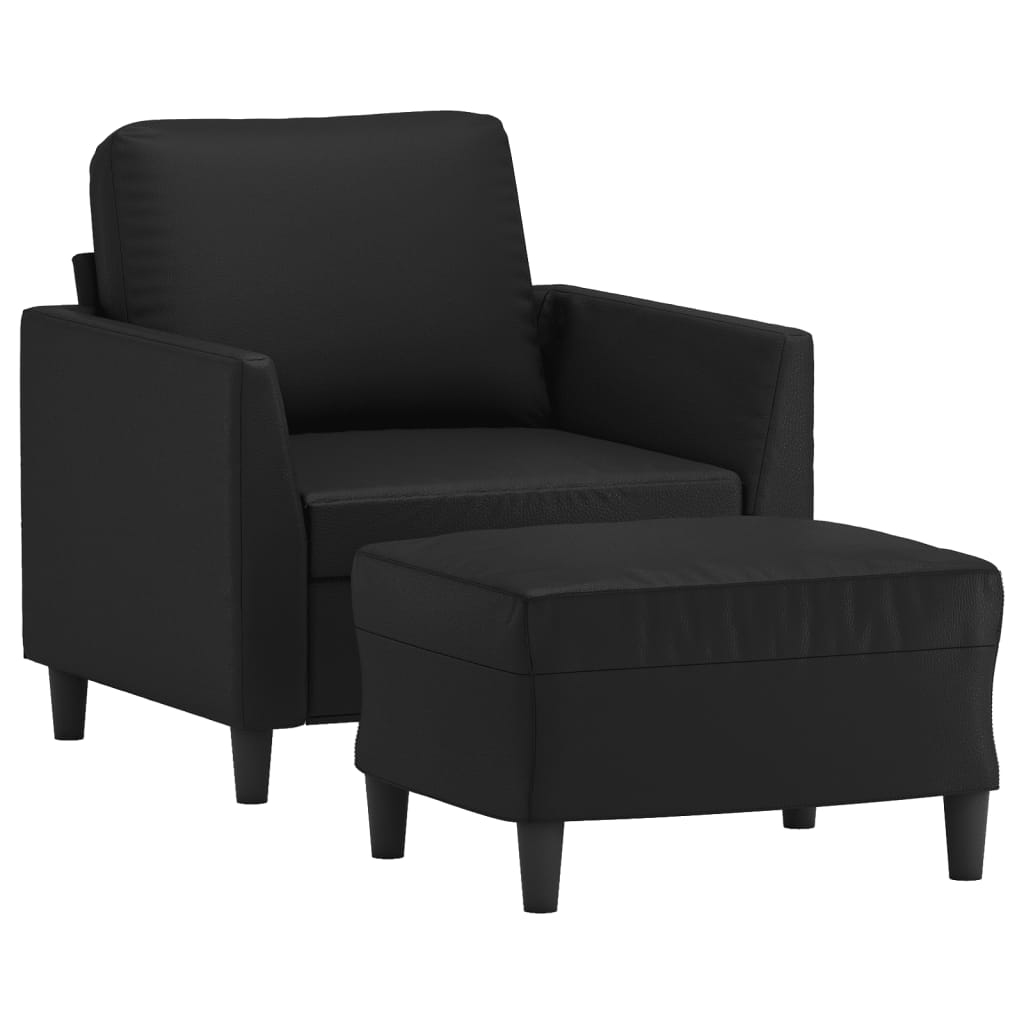 vidaXL Fauteuil avec repose-pied Noir 60 cm Similicuir