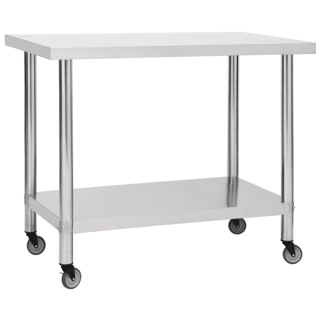 vidaXL Table de travail de cuisine avec roues 100x45x85 cm Inox