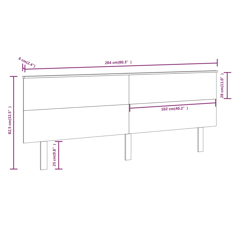 vidaXL Tête de lit Marron miel 204x6x82,5 cm Bois massif de pin