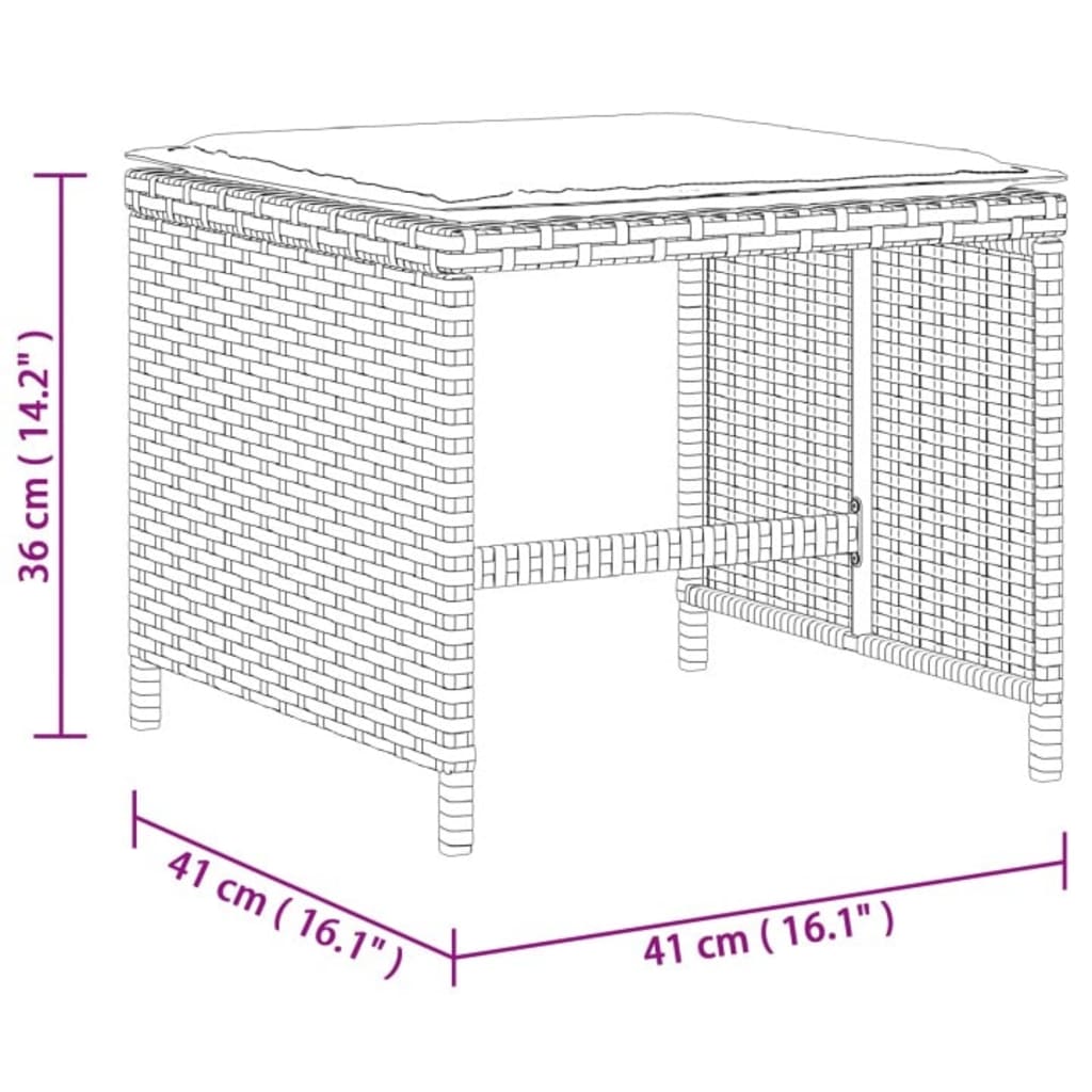 vidaXL Tabourets de jardin et coussins lot de 4 marron résine tressée