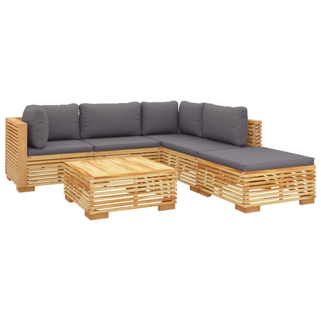 vidaXL Salon de jardin 6 pcs avec coussins Bois de teck solide