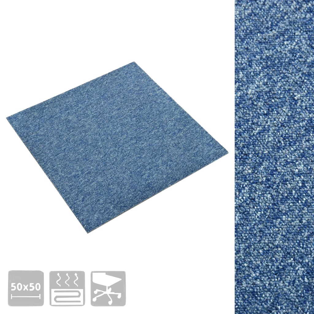 vidaXL Dalles de tapis de sol 20 pcs 5 m² 50x50 cm Bleu