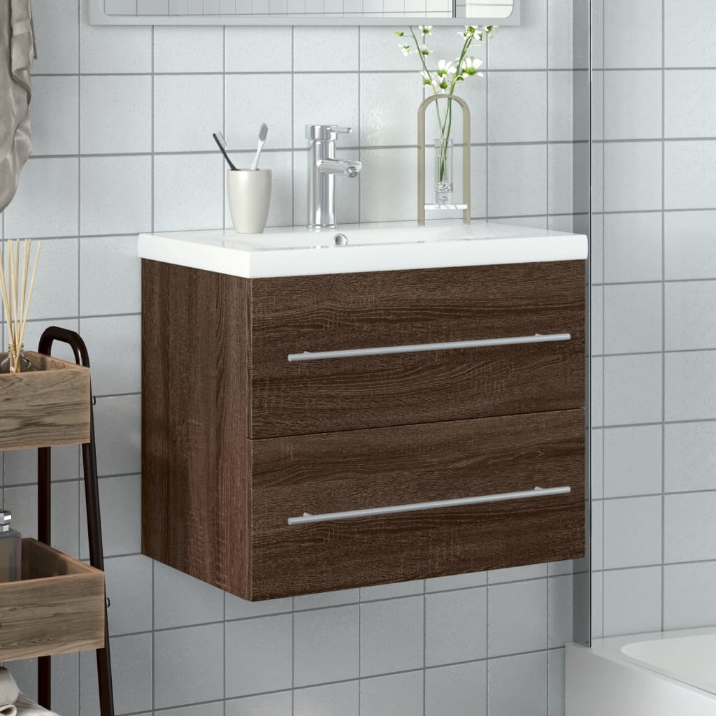 vidaXL Armoire lavabo de salle de bain et bassin intégré chêne marron