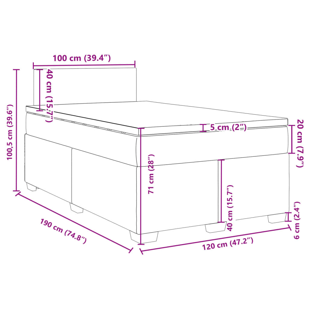 vidaXL Sommier à lattes de lit et matelas bleu foncé 120x190cm velours