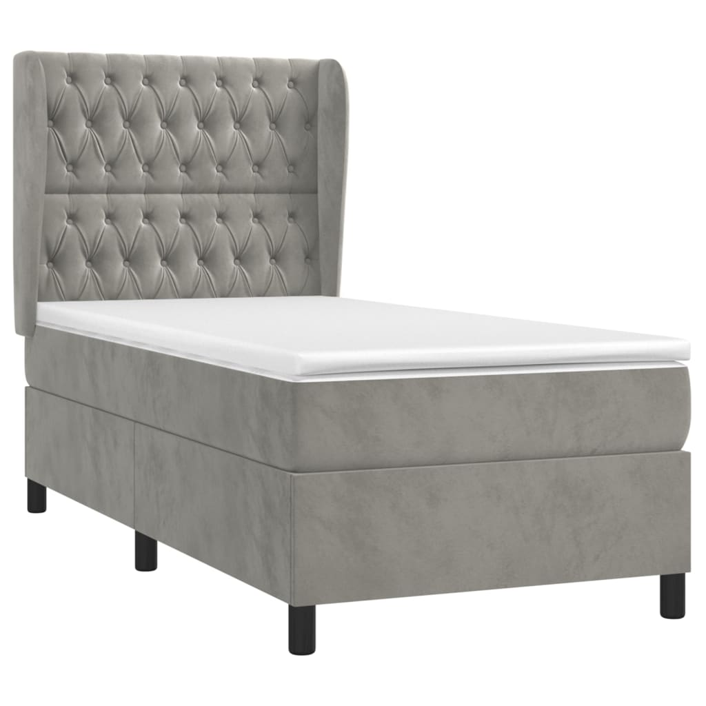 vidaXL Sommier à lattes de lit et matelas Gris clair 90x200 cm Velours