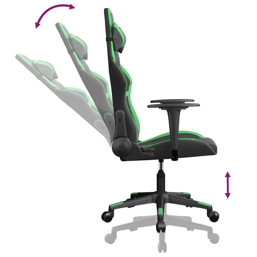 vidaXL Chaise de jeu de massage Noir et vert Similicuir