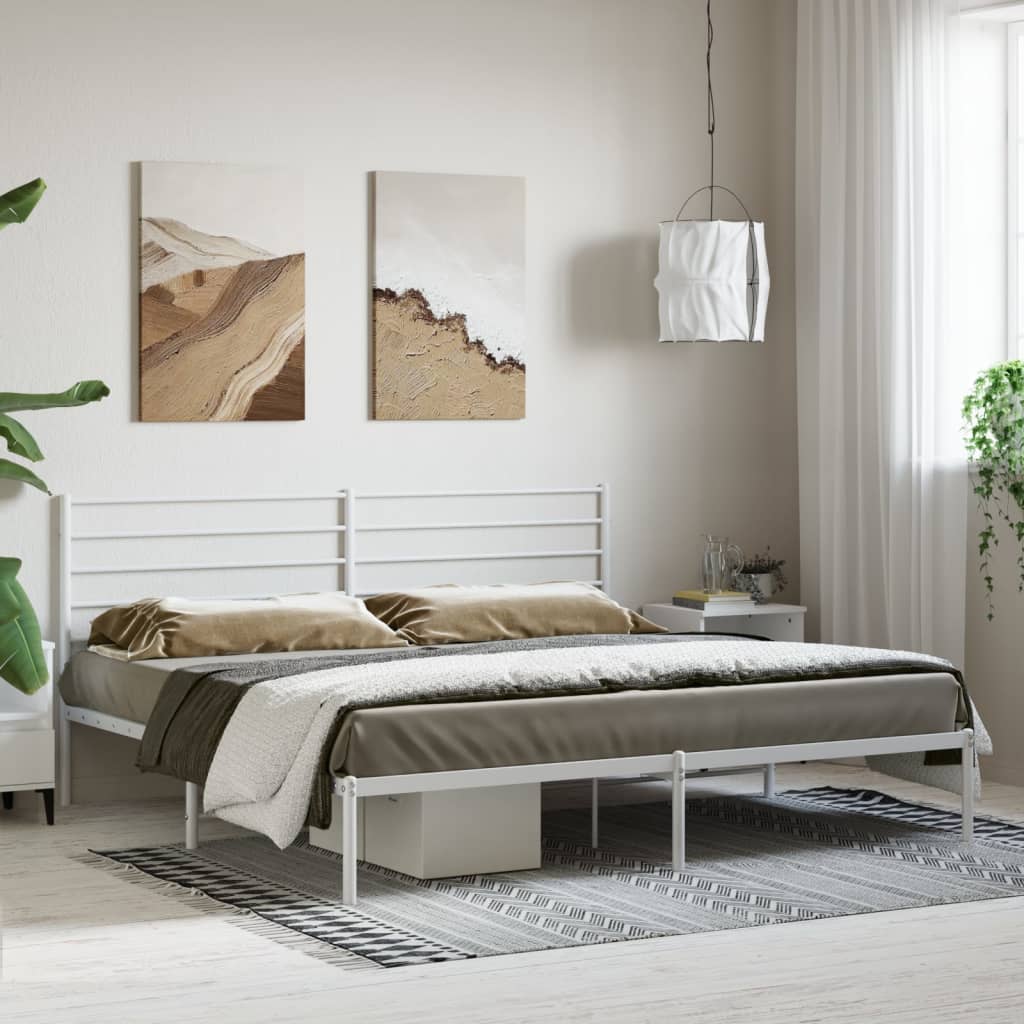 vidaXL Cadre de lit métal sans matelas et tête de lit blanc 183x213 cm