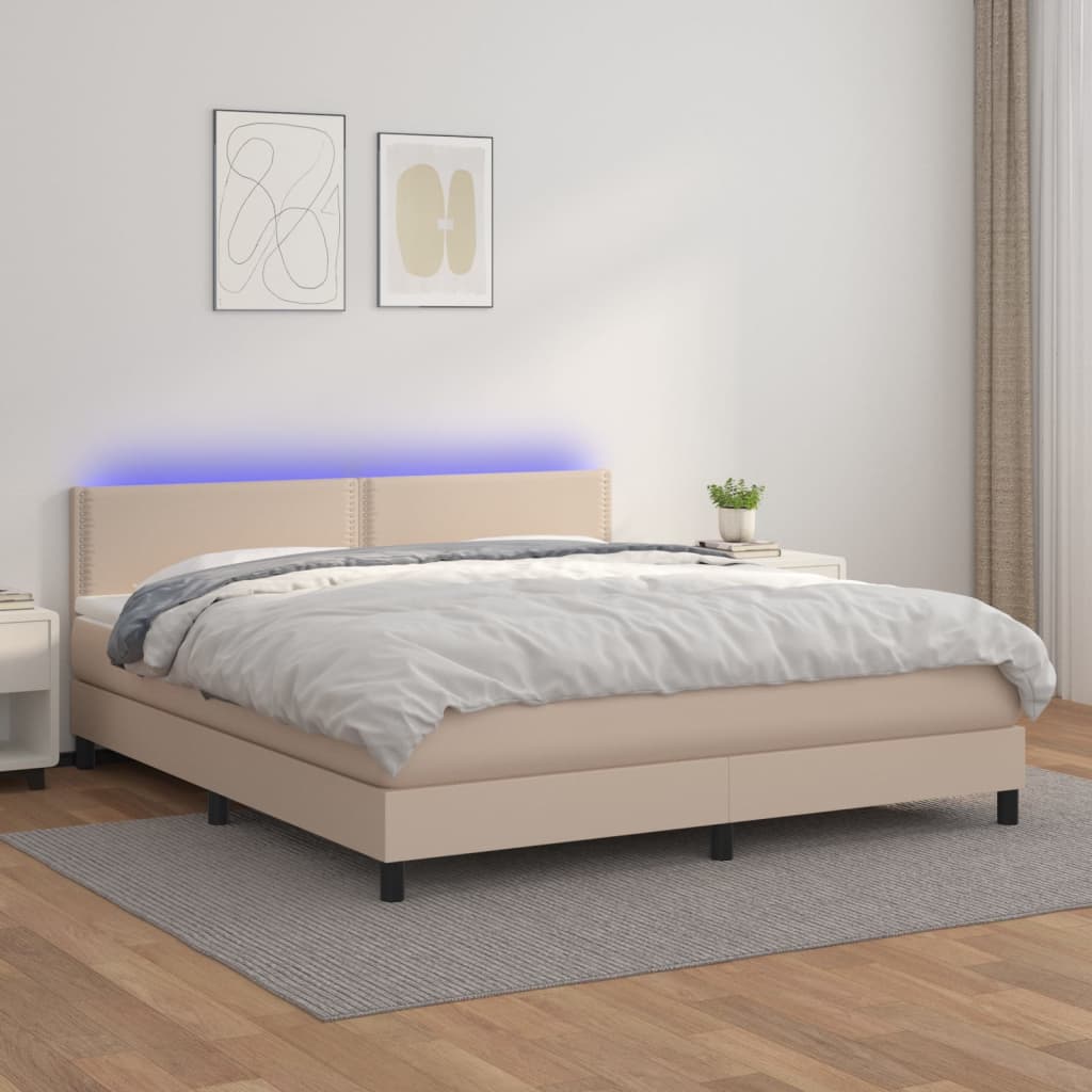 vidaXL Sommier à lattes de lit avec matelas LED Cappuccino 180x200 cm