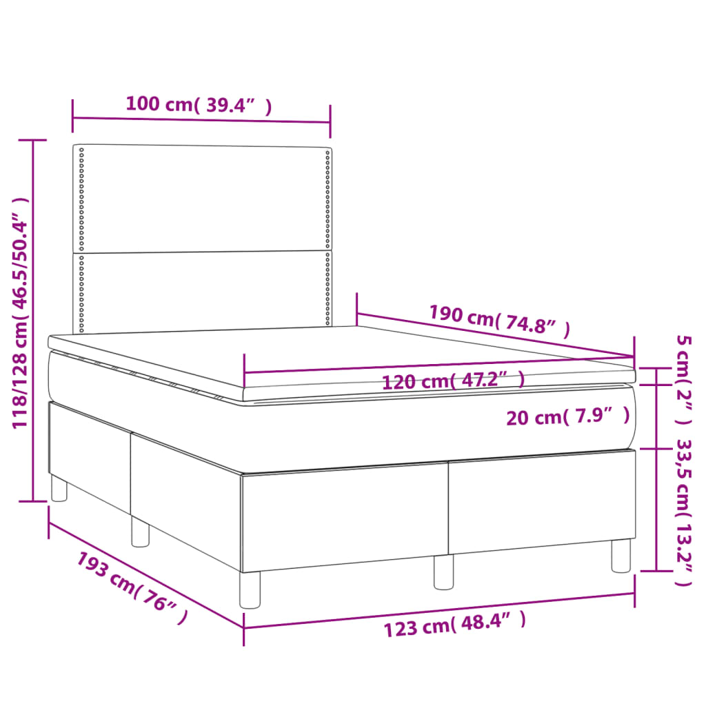 vidaXL Sommier à lattes de lit avec matelas crème 120x190 cm tissu