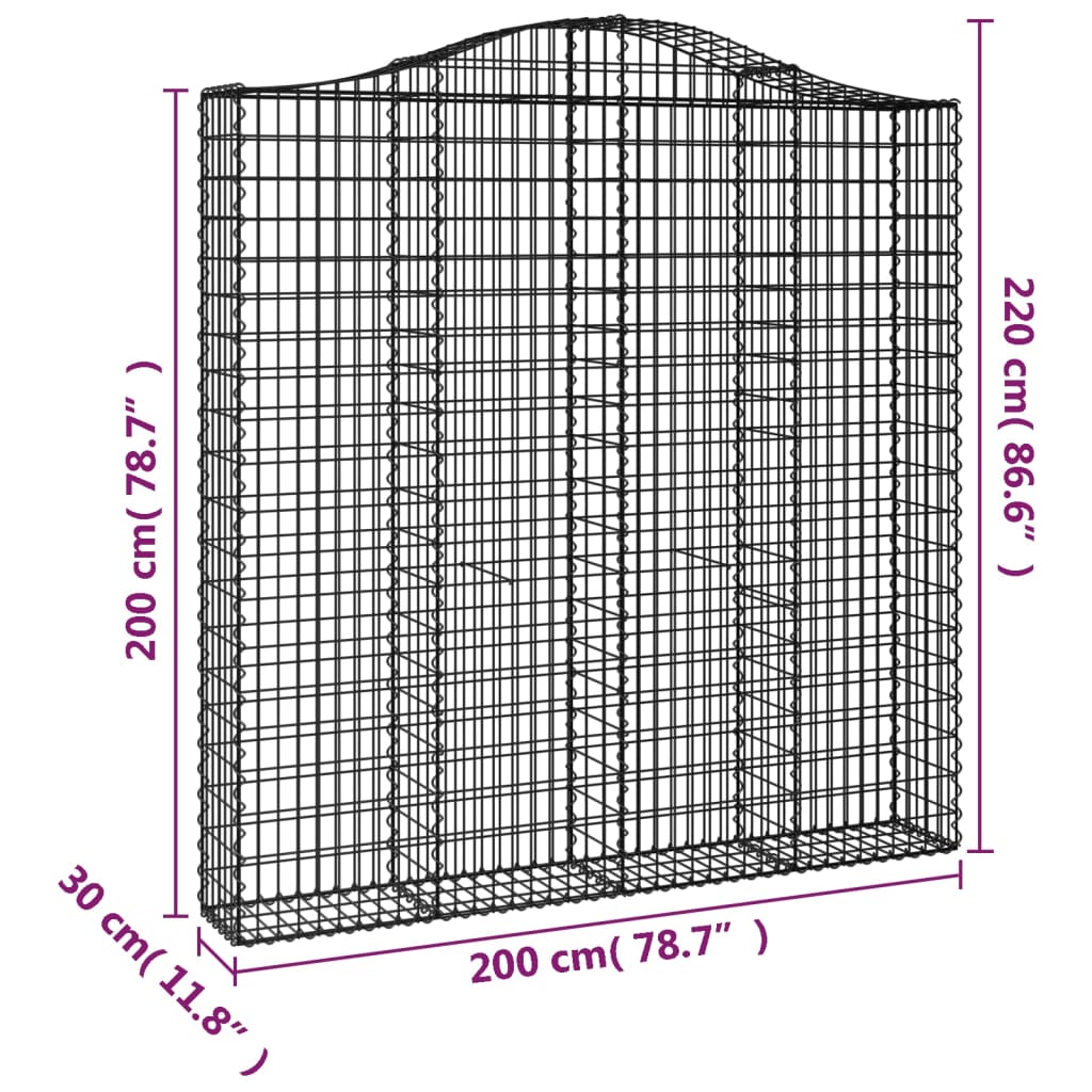 vidaXL Paniers à gabions arqués 7 pcs 200x30x200/220 cm fer galvanisé