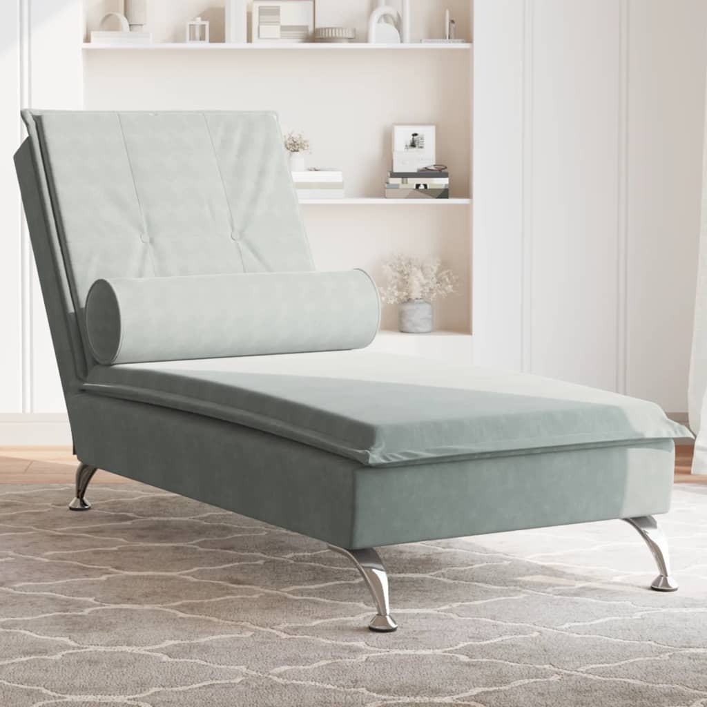 vidaXL Chaise longue de massage avec traversin gris clair velours