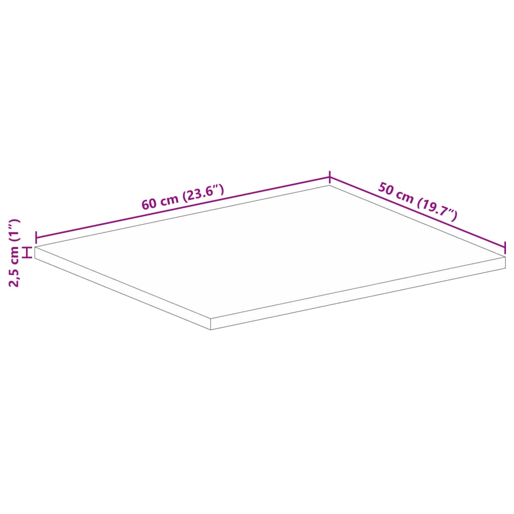 vidaXL Dessus de table 60x50x2,5 cm rectangulaire bois massif d'acacia