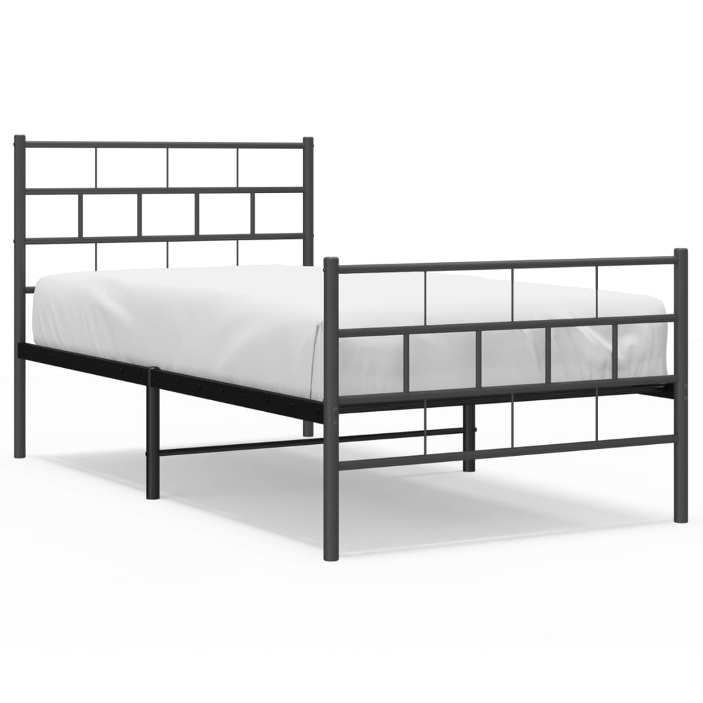 vidaXL Cadre de lit métal avec tête de lit/pied de lit noir 75x190 cm