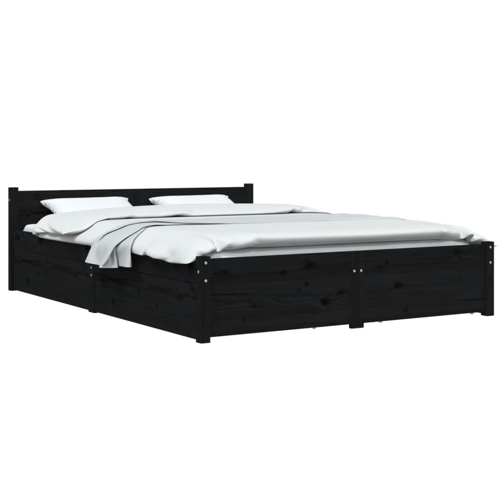 vidaXL Cadre de lit sans matelas avec tiroirs noir 140x190 cm