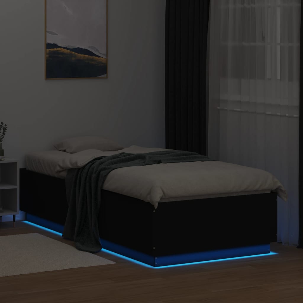 vidaXL Cadre de lit avec lumières LED noir 100x200cm bois d'ingénierie