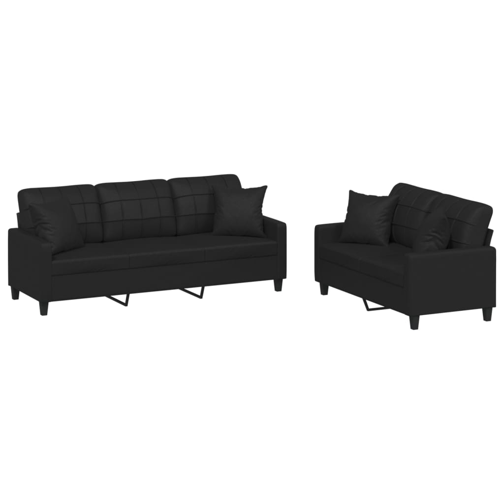 vidaXL Ensemble de canapés 2 pcs avec coussins noir similicuir