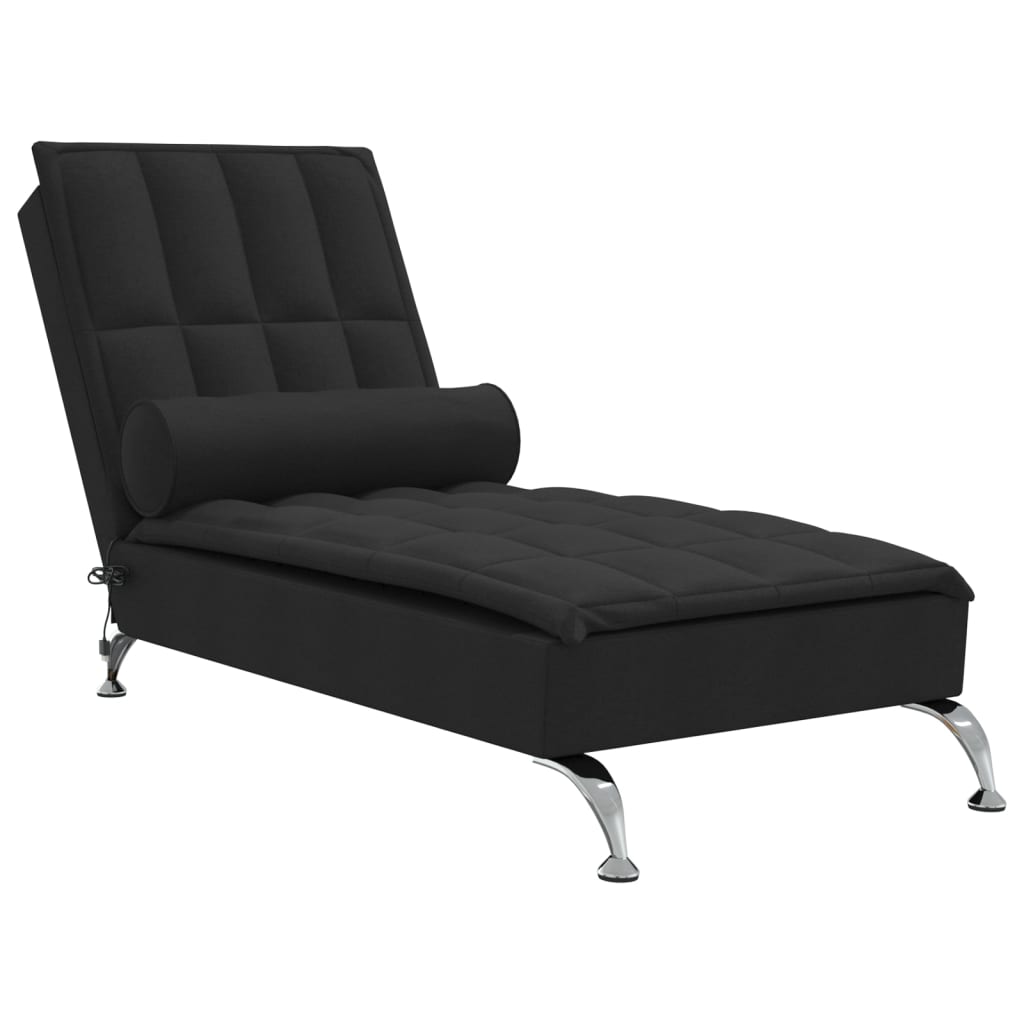 vidaXL Chaise longue de massage avec traversin noir tissu