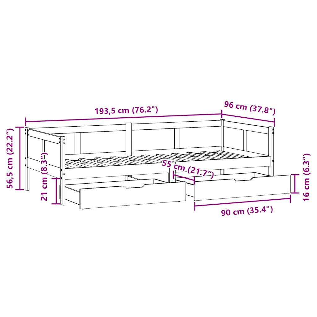 vidaXL Lit de jour avec tiroirs sans matelas 90x190 cm bois massif