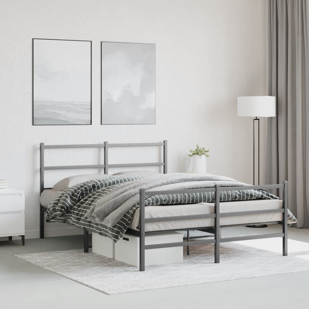 vidaXL Cadre de lit métal avec tête de lit/pied de lit noir 140x190 cm