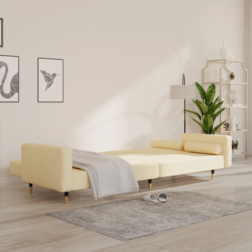 vidaXL Canapé-lit à 2 places avec deux oreillers Crème Velours