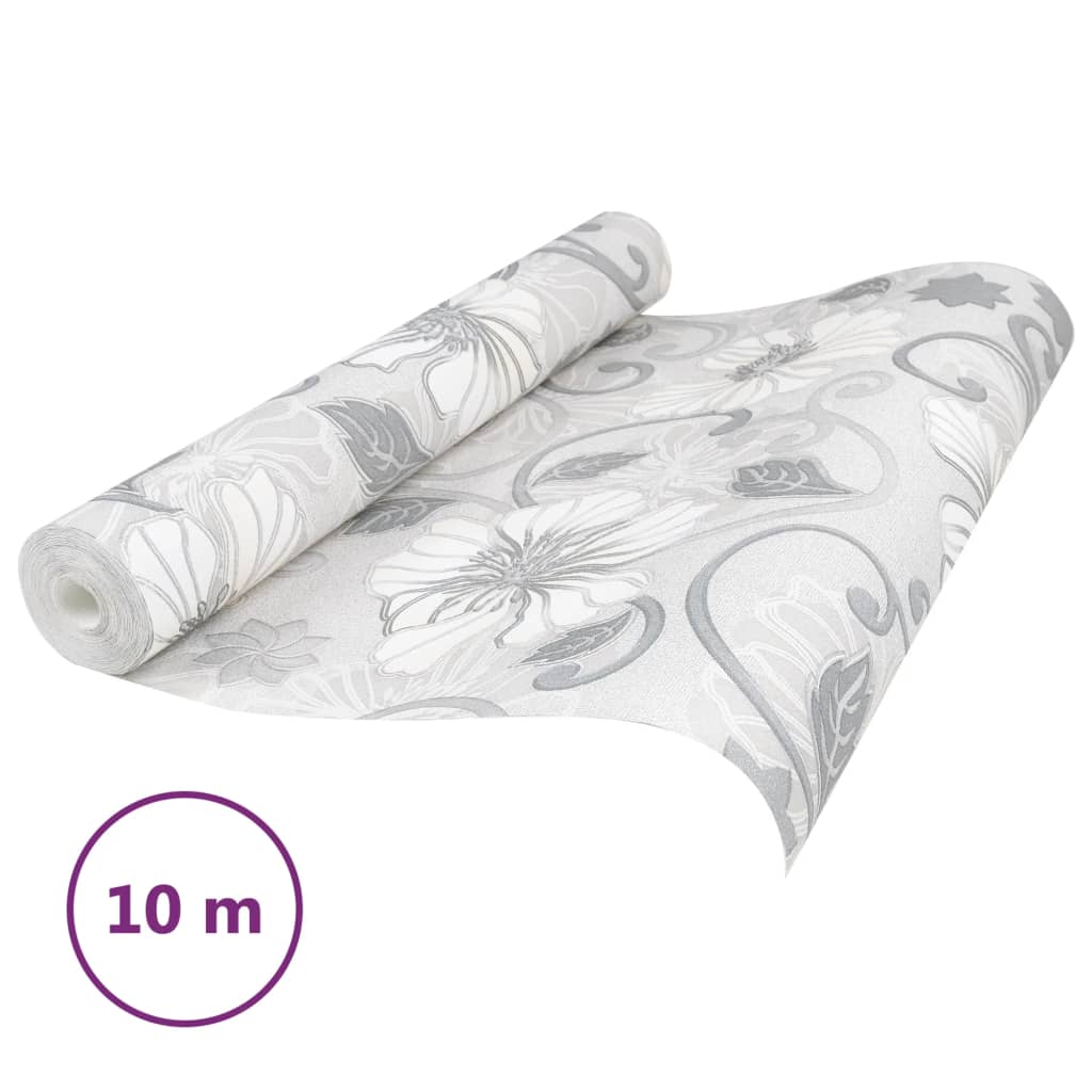 vidaXL Papier peint 3D motif de fleur gris 10x0,53 m non tissé