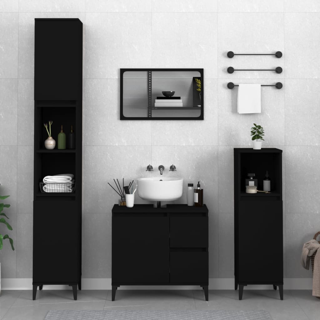 vidaXL Armoire de salle de bain noir 30x30x190 cm bois d'ingénierie
