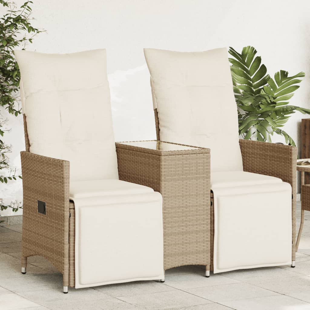 vidaXL Canapé de jardin inclinable 2 places avec table beige rotin