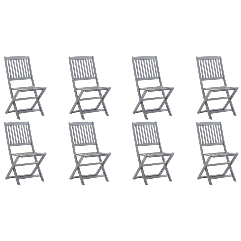 vidaXL Chaises pliables d'extérieur lot de 8 et coussins Bois d'acacia