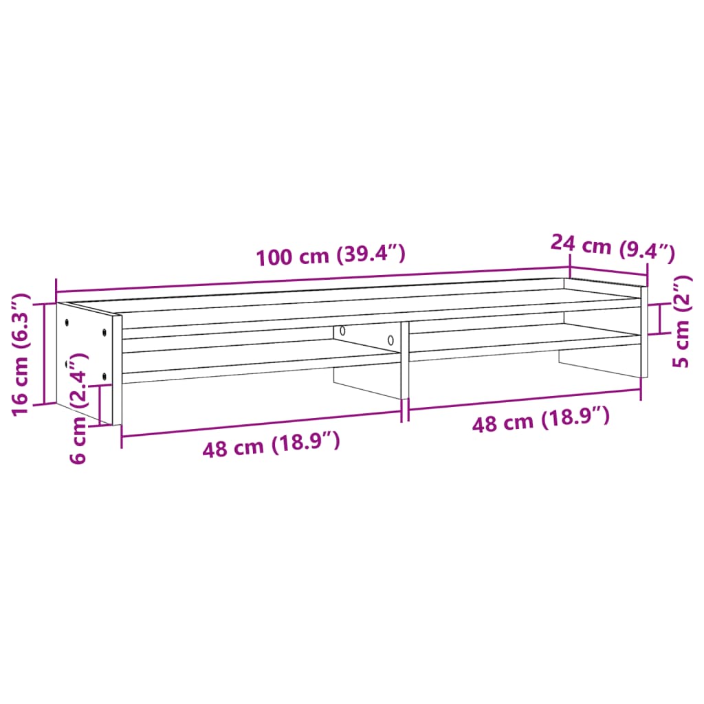 vidaXL Support de moniteur chêne marron 100x24x16 cm bois d'ingénierie