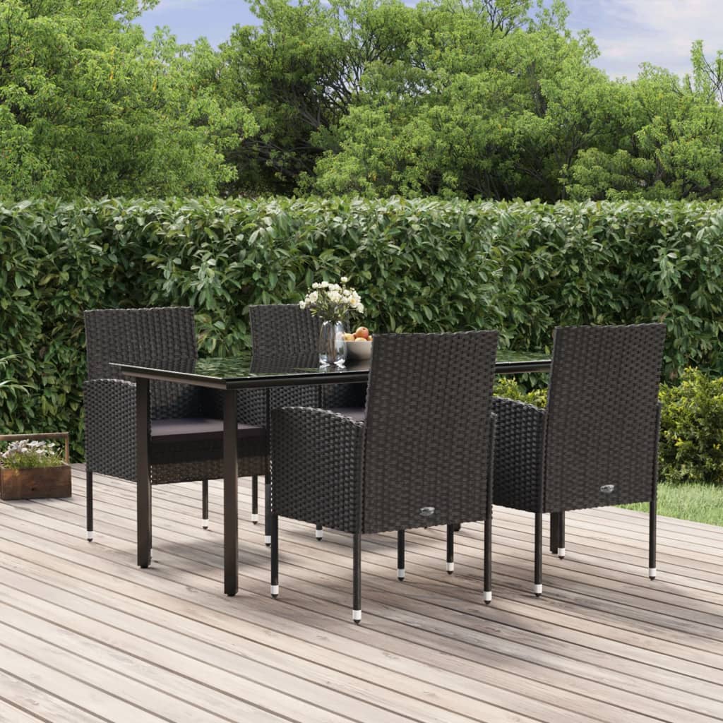 vidaXL Ensemble à manger de jardin coussins 5pcs Noir Résine tressée