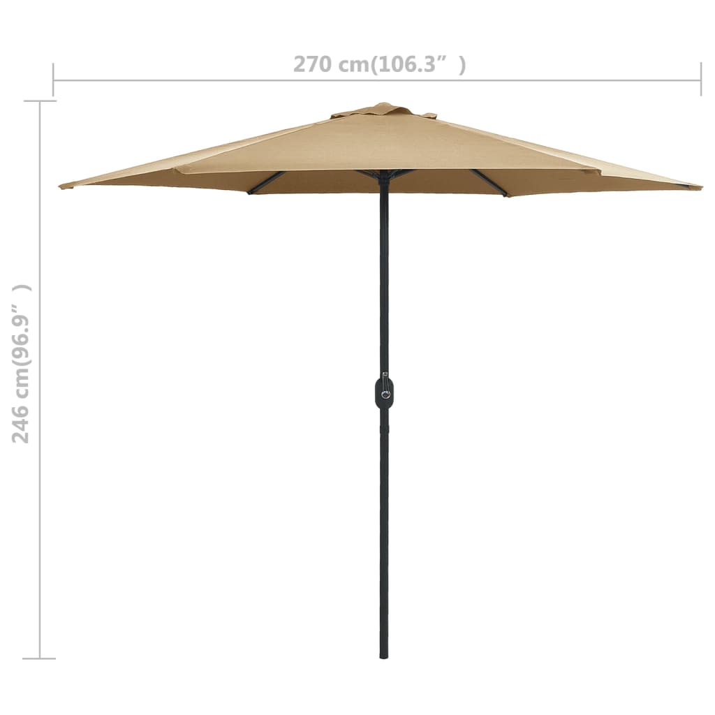 vidaXL Parasol de jardin et mât en aluminium 270x246 cm Taupe