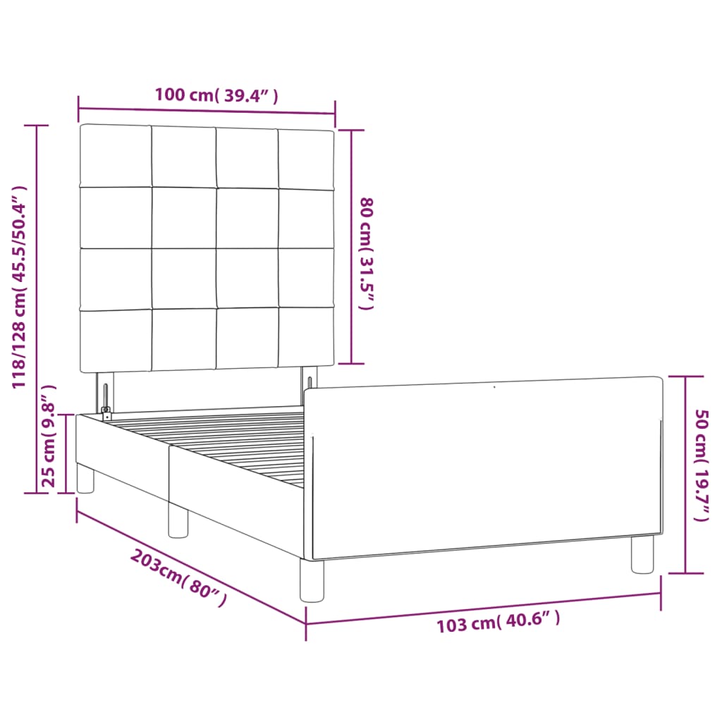 vidaXL Cadre de lit avec tête de lit Gris foncé 100x200 cm Velours