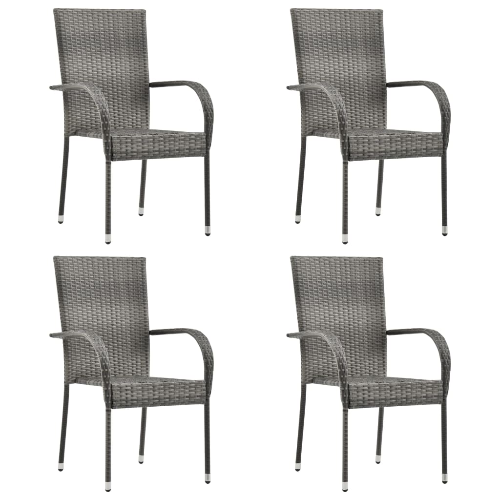 vidaXL Chaises empilables d'extérieur lot de 4 Gris Résine tressée