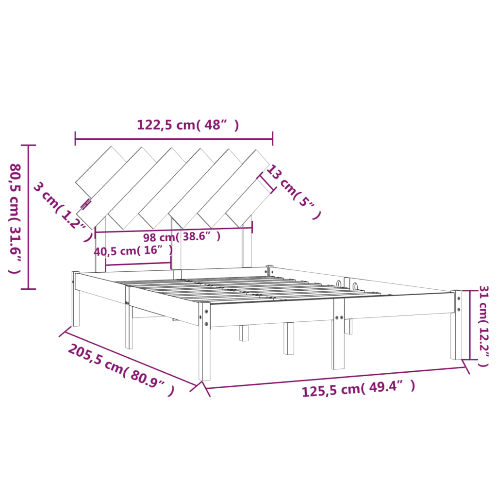 vidaXL Cadre de lit sans matelas marron miel 120x200 cm bois massif