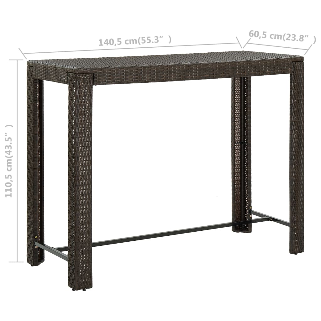vidaXL Table de bar de jardin Marron 140,5x60,5x110,5cm Résine tressée