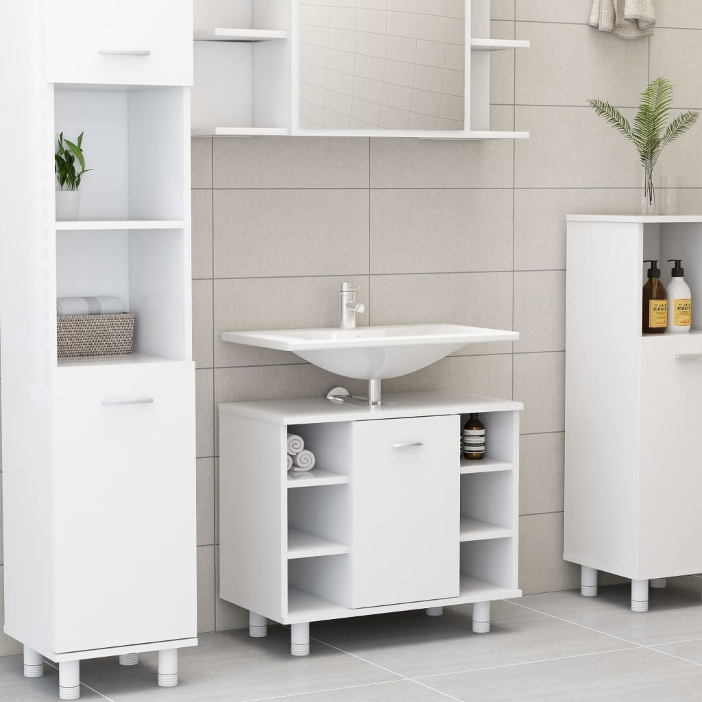 vidaXL Ensemble de meubles de salle de bain 3pcs Blanc Bois ingénierie