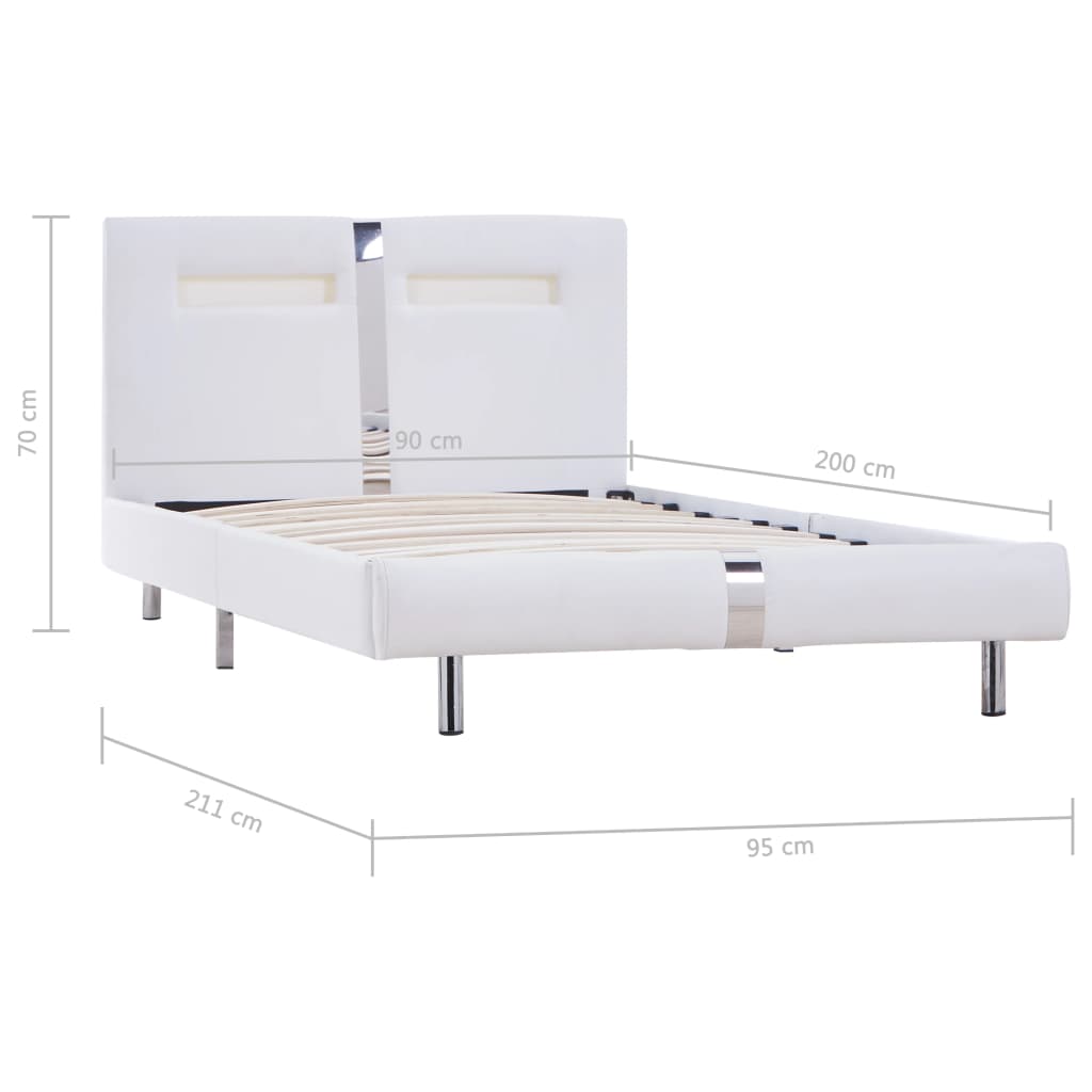 vidaXL Cadre de lit avec LED sans matelas blanc similicuir 90x200 cm