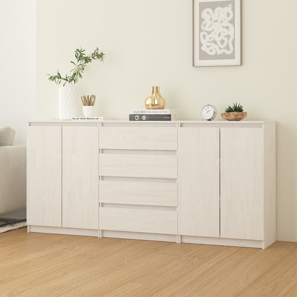 vidaXL Armoires latérales 3 pcs blanc Bois de pin massif