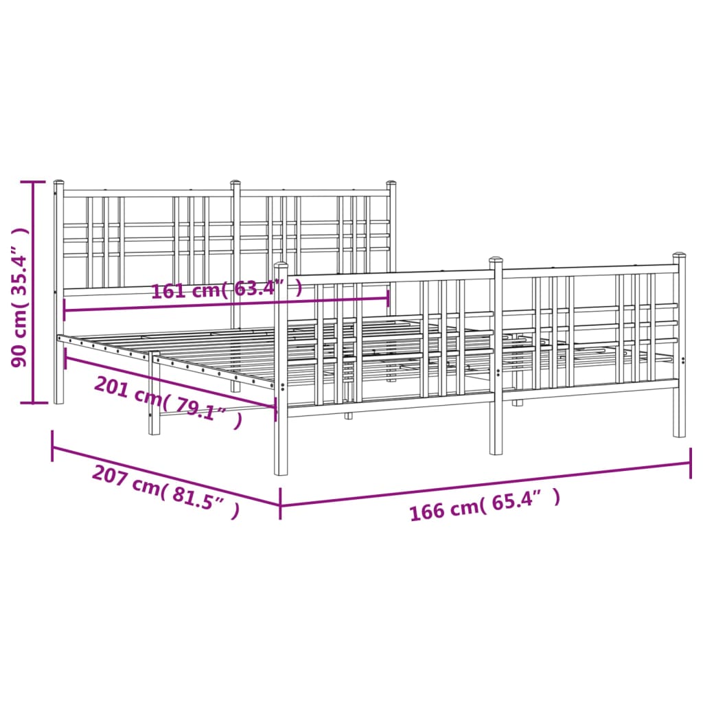 vidaXL Cadre de lit métal sans matelas et pied de lit blanc 160x200 cm