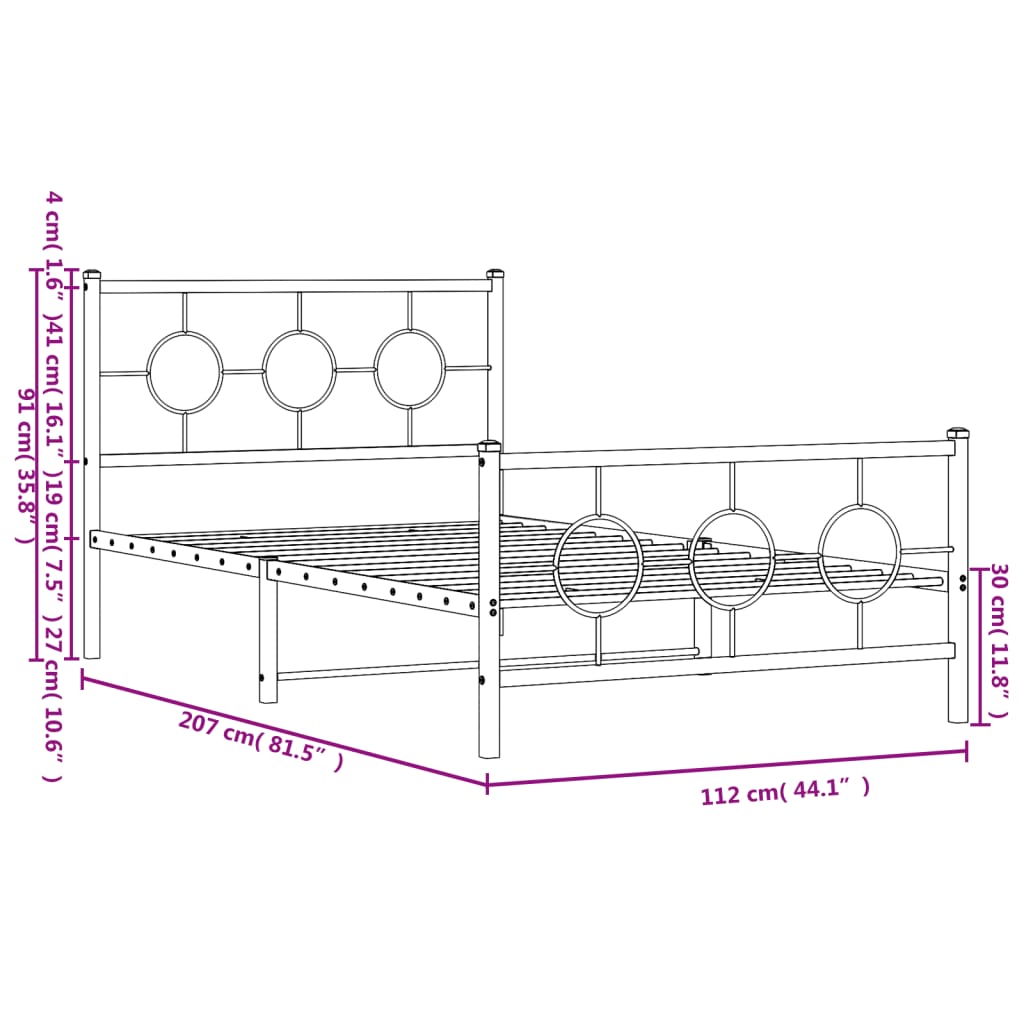 vidaXL Cadre de lit métal sans matelas et pied de lit blanc 107x203 cm