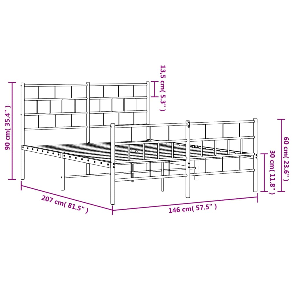 vidaXL Cadre de lit métal sans matelas et pied de lit blanc 140x200 cm