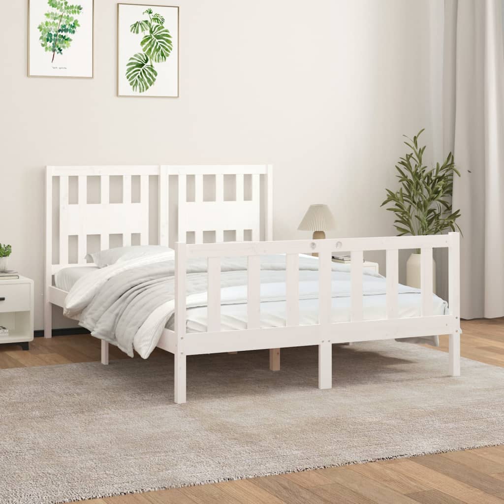vidaXL Cadre de lit avec tête de lit blanc bois pin massif 120x200 cm