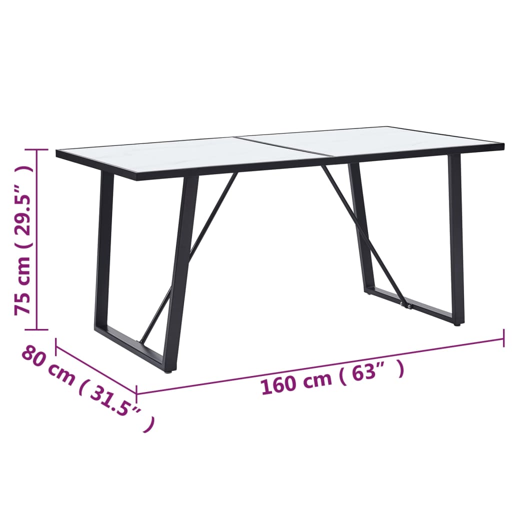 vidaXL Table de salle à manger Blanc 160x80x75 cm Verre trempé