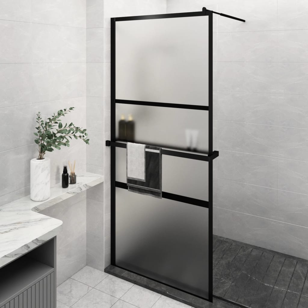 vidaXL Paroi de douche avec étagère Noir 90x195 cm Verre ESG&Aluminium
