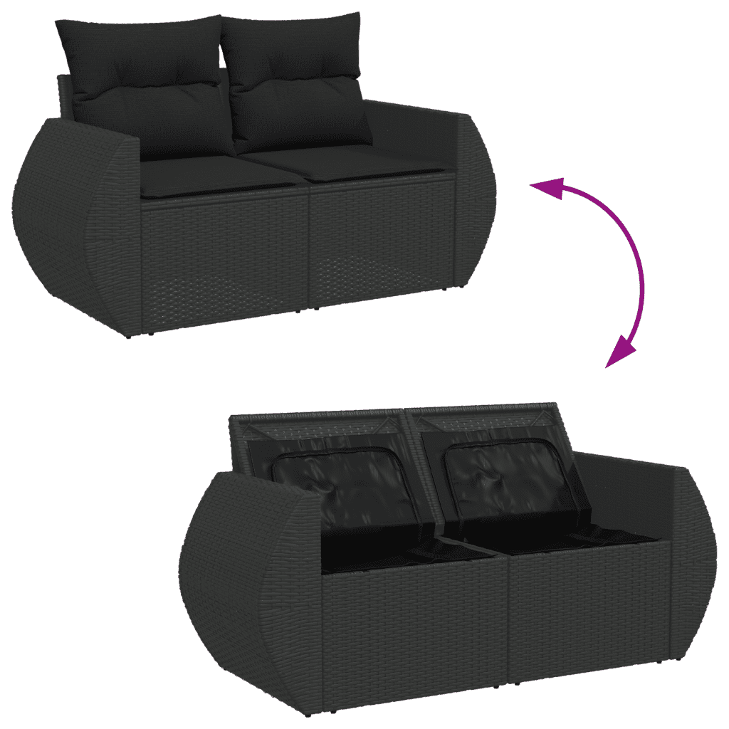 vidaXL Salon de jardin 6 pcs avec coussins noir résine tressée