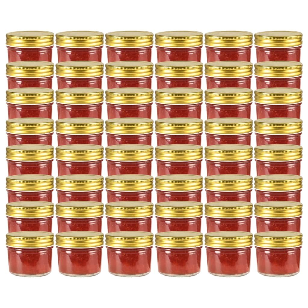 vidaXL 48 pcs Pots à confiture avec couvercle doré Verre 110 ml